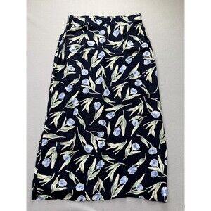 Hillard & Hanson Women’s 1X Blue Floral Rayon Maxi Skirt Made in USA Plus